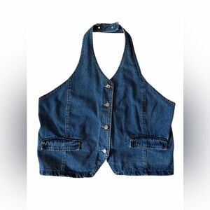 Missguided Denim Halter Vest Top Button Front Oversized Fit Size M